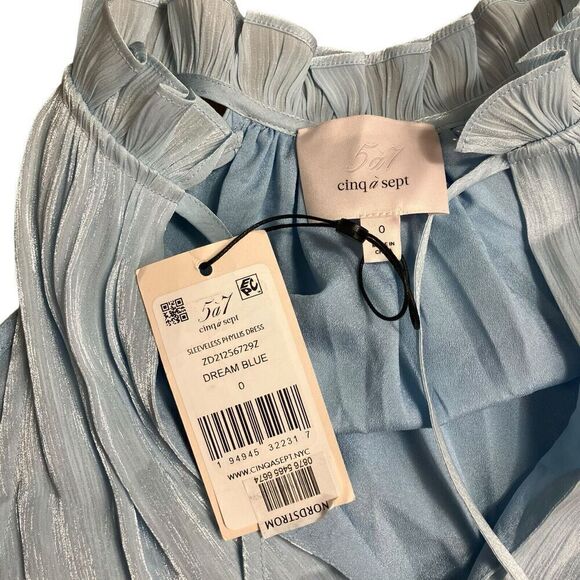 $395 Cinq‎ A Sept Women's Blue Phyllis Mock Neck Long Sleeve Swing Dress Size 0 - Picture 4 of 11